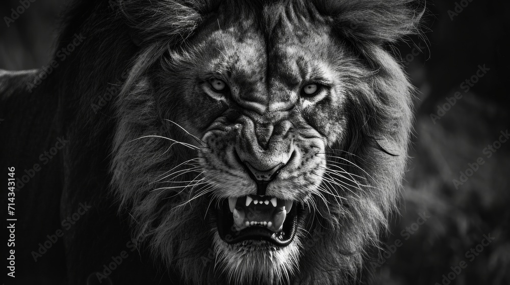 Majestic Black and White Lion Photograph