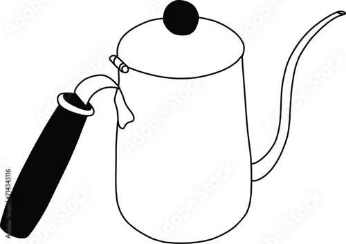 Hand drawn teapot with long spout in vintage style