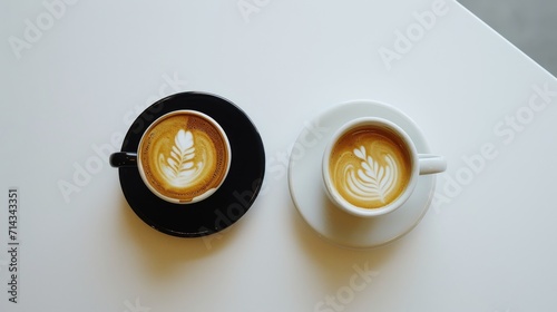 Two Cups of Coffee Side by Side on a Table