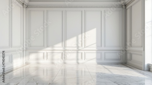 Empty Room With White Walls and Marble Floors © Denys