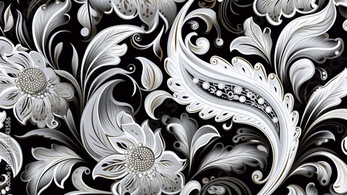 Best design seamless paisley pattern background black white image Ai generated art photo