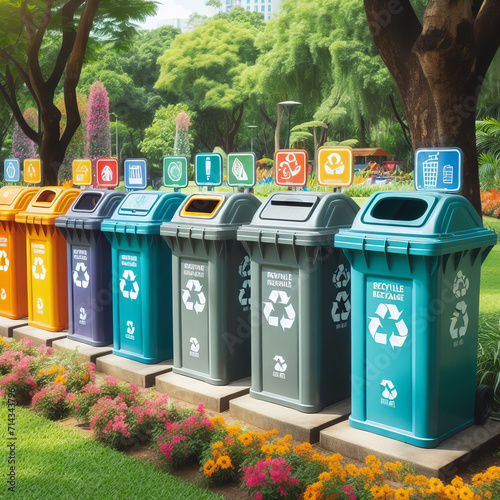 Illustration of recycling garbage bins