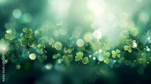 Enchanting green bokeh background scattered with delicate shamrocks