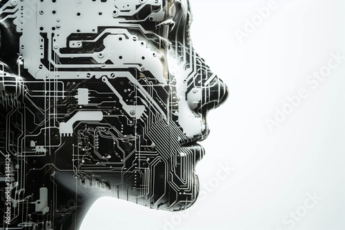 Human face made of printed circuit board - AI Generated