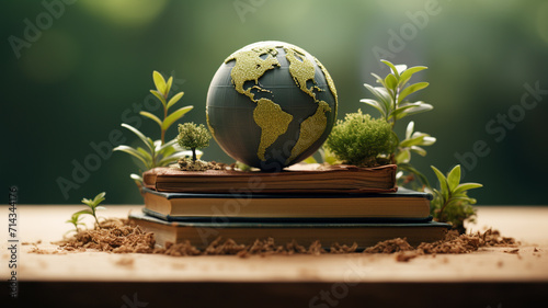 World International Environmental Education Day. globe earth, ground child, water drop forest trees. ecology, cleaning, cleanliness and environmental protection. banner copy space background. photo
