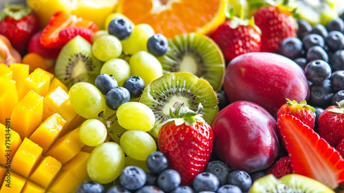 Assortment of healthy raw fruits and berries platter background. Ai Generative