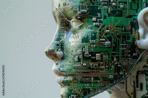 Human face made of printed circuit board - AI Generated photo