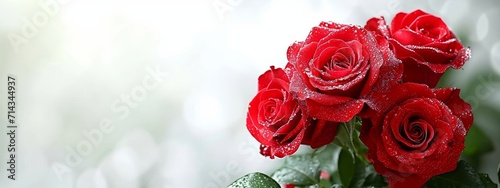 Dewy Red Roses Bouquet on Light Background