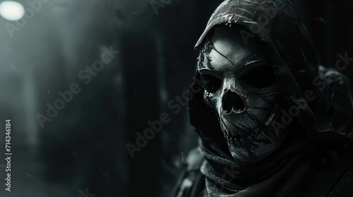 Skeleton Wearing Hooded Jacket in Dark Forest