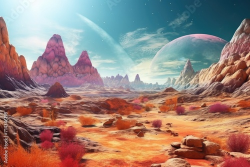 Stunning NASAfurnished multicolor landscape of alien planet. © darshika
