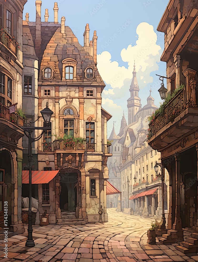 Nostalgic European Street Scenes: Old-world Avenues Admired Through Field Painting