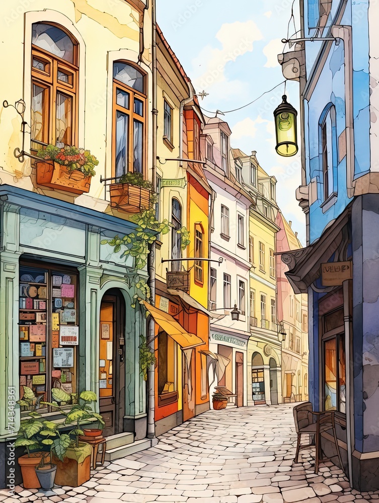 Fototapeta premium Vintage Helsinki Street Scene: Nostalgic European Street Scenes Art Print