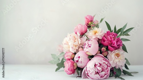 Peonies and roses on neutral background