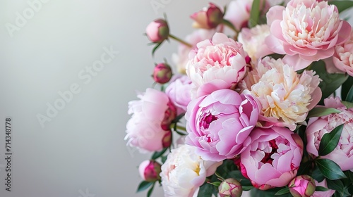 Peonies and roses on neutral background © Aline