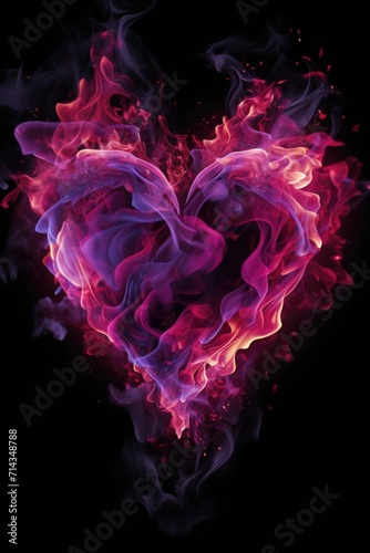 Ethereal Heart in Pink Smoke - Vibrant Swirl on Black Background, Valentine's Day Concept