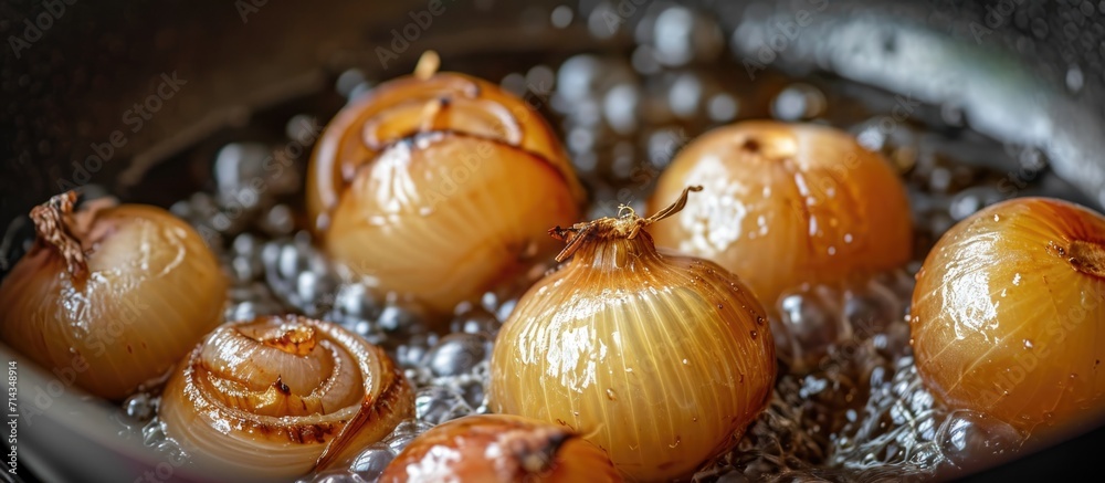 Onions cooked in hot oil
