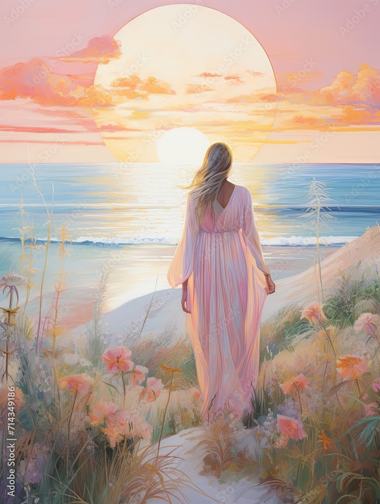 Pastel Beach Bliss: Field Painting Enveloped in Beachside Vibes