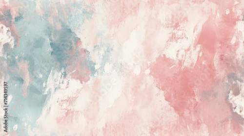  a pink and blue painting on a wall with a white and blue paint splattered on the bottom of the wall and the bottom half of the painting is pink and half of the wall. photo