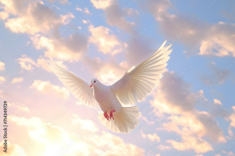 A white dove soaring against a clear blue sky A white dove soaring against a clear blue sky