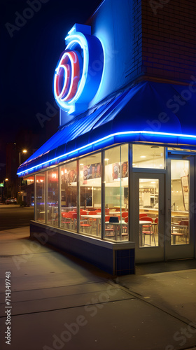 Exquisite Urban Night View of the Illuminated Dairy Queen Restaurant: A Blend of Nostalgia and Modernity