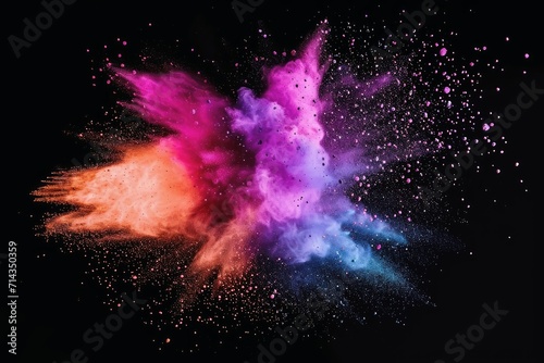 Indian Holi festival color powder explosion on black background. © Michael