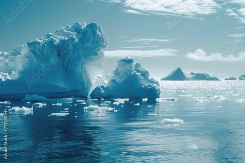Global warming earth day concept showing melting icebergs.