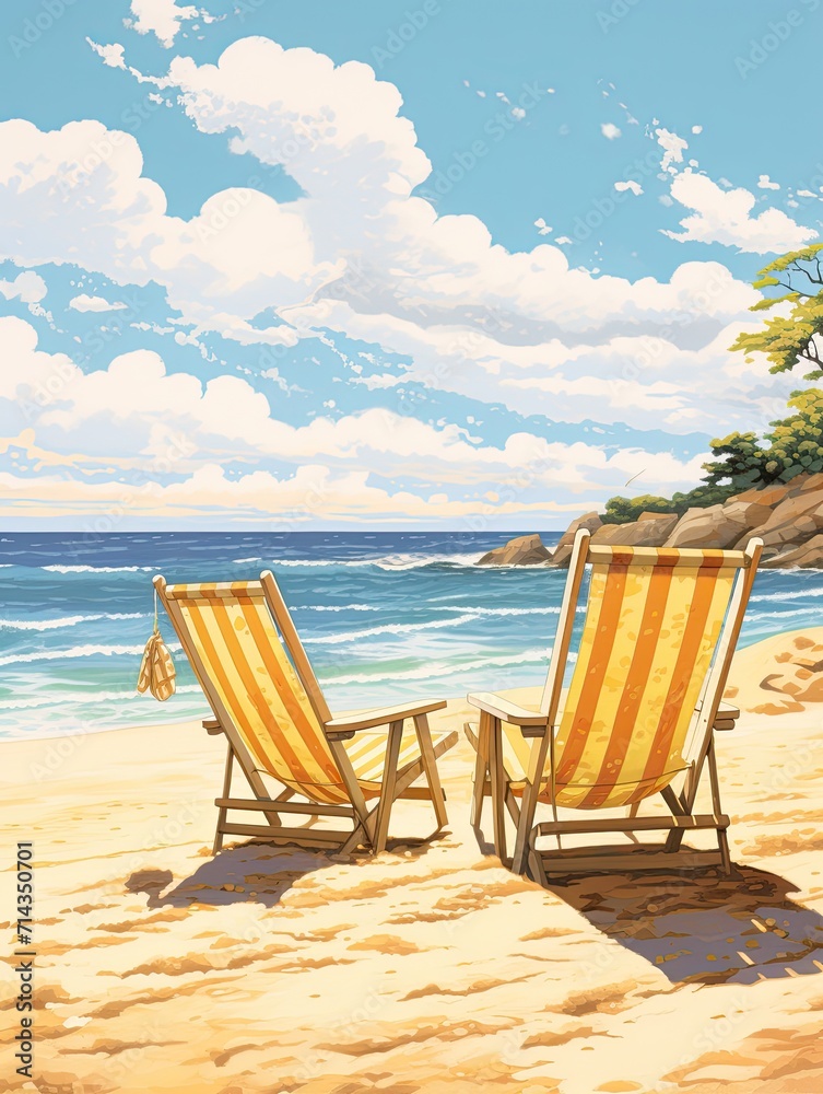 Golden Beach Memories: Retro-Style Beachside Prints for Seashore Wall Art