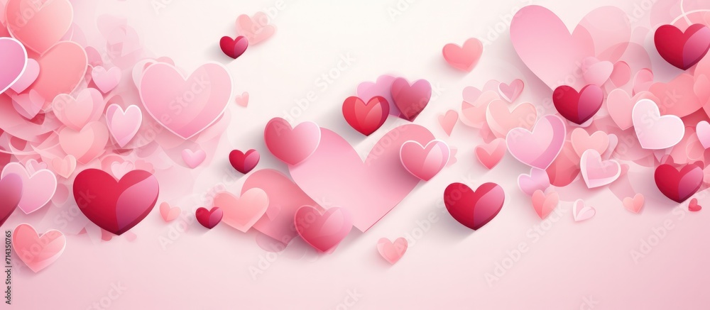 Valentine's day greeting card background with 3d pink hearts graphic. Generate AI image