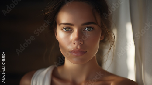  A captivating photograph of a woman with radiant skin and natural beauty, a portrait that highlights the essence of healthy and luminous beauty