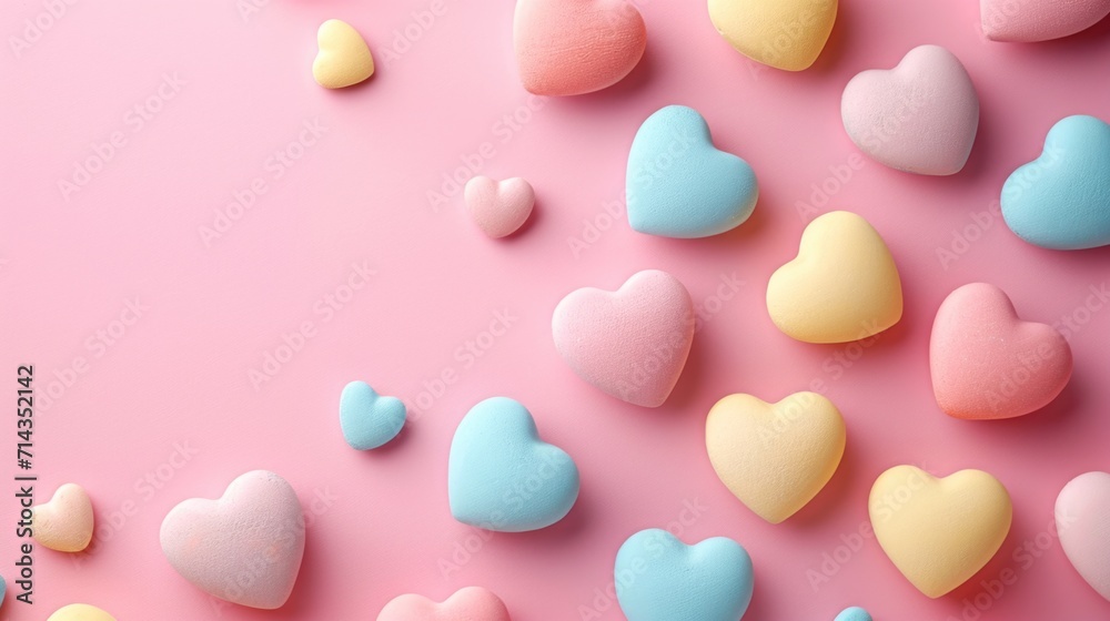 Pastel Hearts in Minimalist Style - Modern Diagonal Arrangement, Valentine's Day Concept