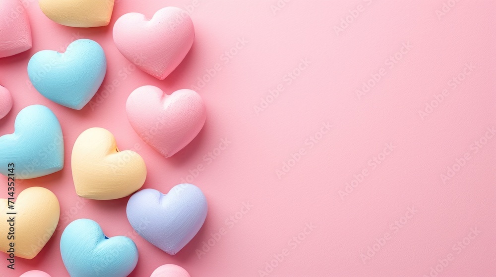 Pastel Hearts in Minimalist Style - Modern Diagonal Arrangement, Valentine's Day Concept