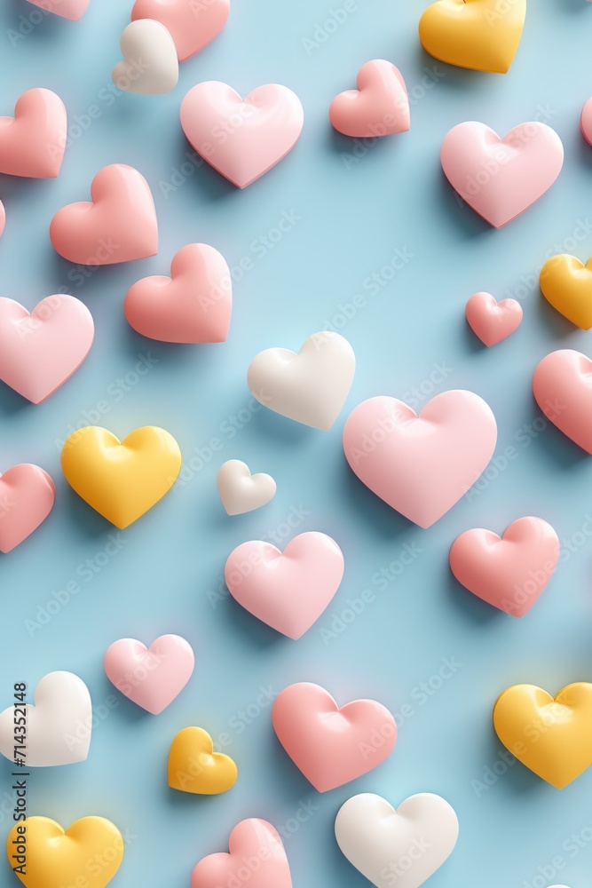 Pastel Hearts in Minimalist Style - Modern Diagonal Arrangement, Valentine's Day Concept