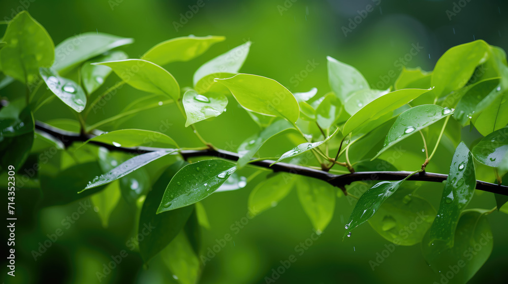 Green leaves on a tree after rain Green leaves on a tree after rain