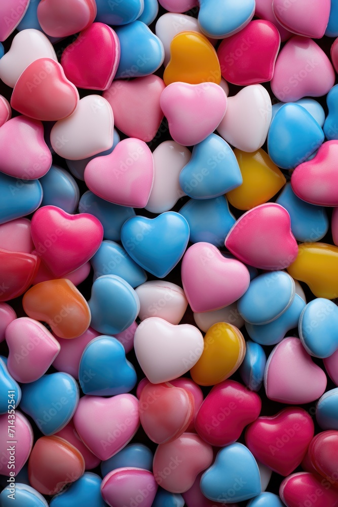Pastel Heart Candies Assortment - Glossy Finish on Neutral Background, Valentine's Day Concept Pastel Heart Candies Assortment - Glossy Finish on Neutral Background, Valentine's Day Concept