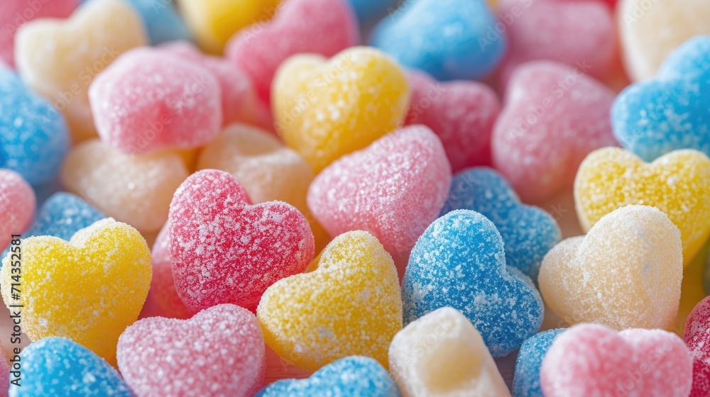 Pastel Heart Candies Assortment - Glossy Finish on Neutral Background, Valentine's Day Concept Pastel Heart Candies Assortment - Glossy Finish on Neutral Background, Valentine's Day Concept