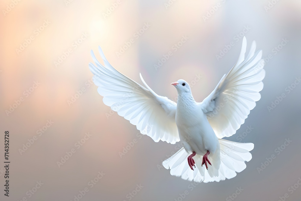 Fototapeta premium a dove in mid-flight, bathed in ethereal light