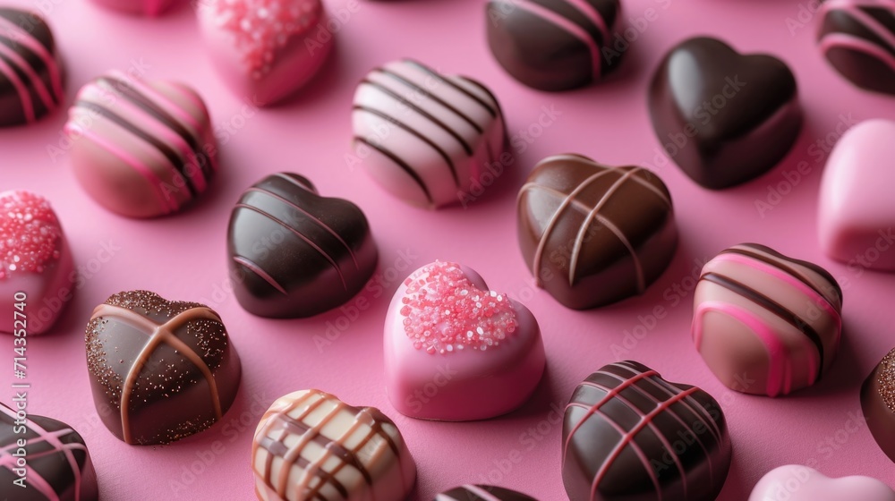 Pink and Brown Heart Candies - Sugary Shell Coated Delights, Valentine's Day Concept Pink and Brown Heart Candies - Sugary Shell Coated Delights, Valentine's Day Concept