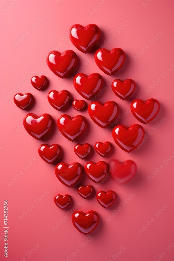 Asymmetric Red Hearts Alignment - Modern Design on Gradient Background, Valentine's Day Concept Asymmetric Red Hearts Alignment - Modern Design on Gradient Background, Valentine's Day Concept