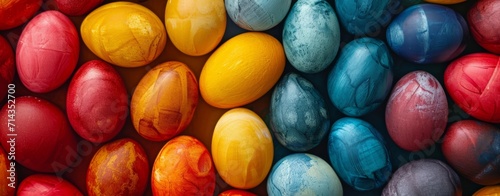 Colorful easter eggs background. Top view. Happy Easter concept