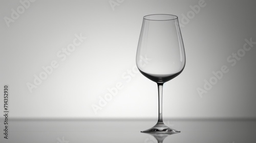  a wine glass sitting on a table with a reflection of the wine glass on the floor in front of the glass and the wall behind it is a white background.