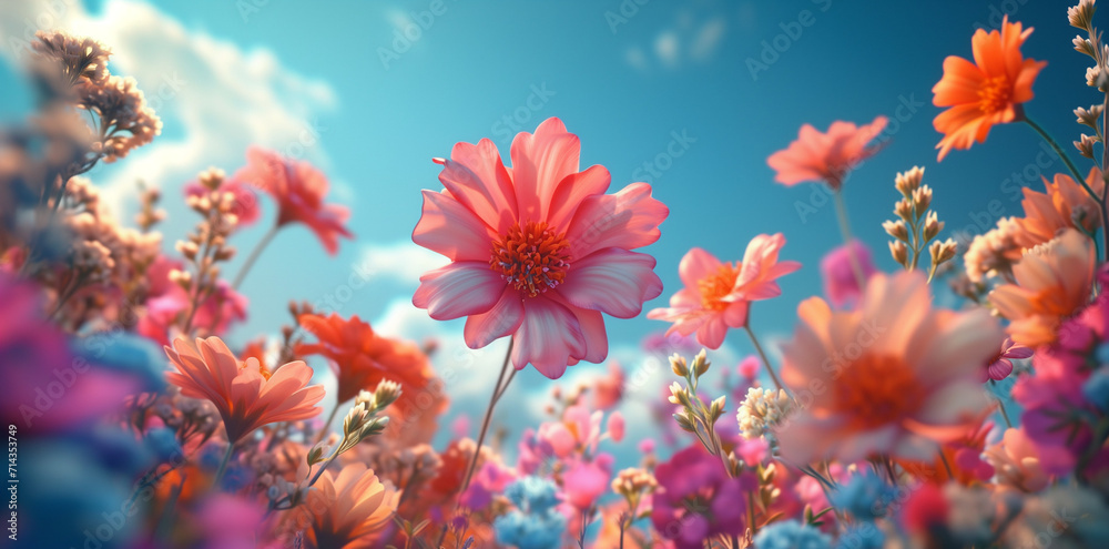 Spring flowers on the sky background