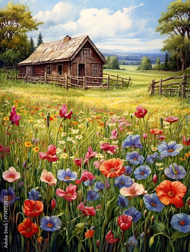 Blossoming Fields  Traditional Homestead Flower Art with Cottage Charm
