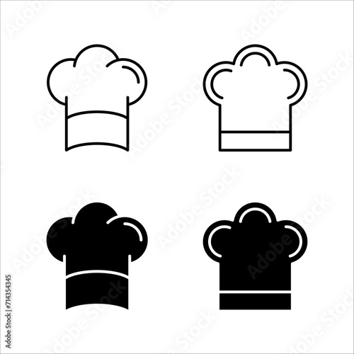 Chef in a cooking hat vector outline logo. Kitchen simple black icon set.