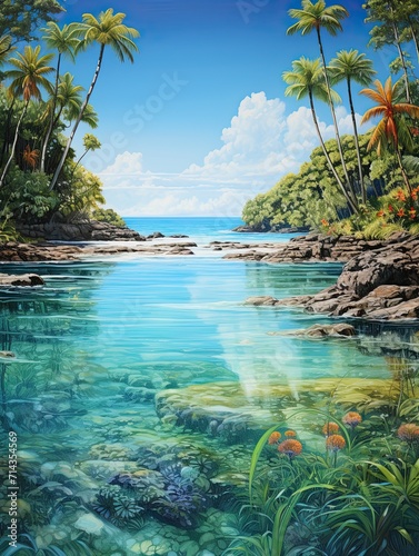 Tropical Paradise Panoramas: Lagoon Luxury Layers in Vibrant Field Painting © Michael