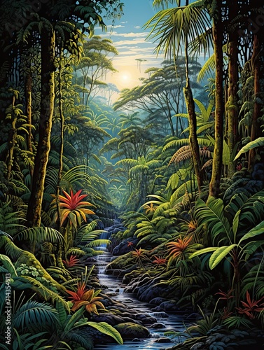 Tropical Rainforest Expeditions Canvas  Jungle Adventure Exploration Print