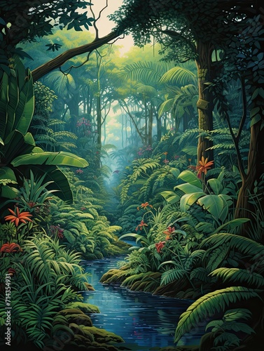 Expedition Decor  Tropical Rainforest Expeditions Canvas - Vibrant Jungle Scene