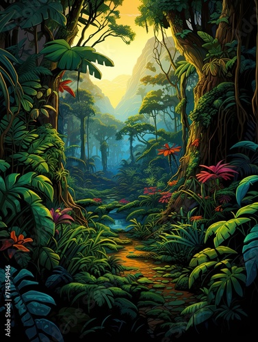 Tropical Rainforest Expeditions Print   Adventure Art Amazon Exploration