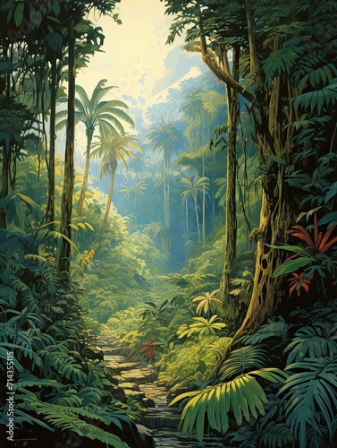 Vintage Tropical Rainforest Expeditions Print - Amazon Forest Adventure Art