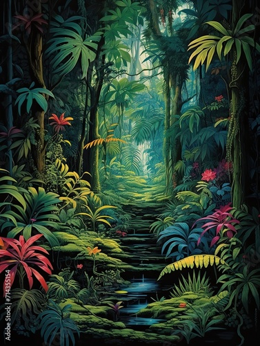 Tropical Rainforest Expeditions Wall Decor: Immersive Amazon Jungle Exploration Print