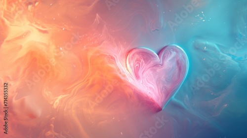  a heart shaped object in the middle of a blue, pink, yellow and orange background with a swirly pattern on the left side of the left side of the heart. photo